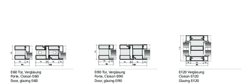 EI60, EI90 door and glazing, EI120 glazing